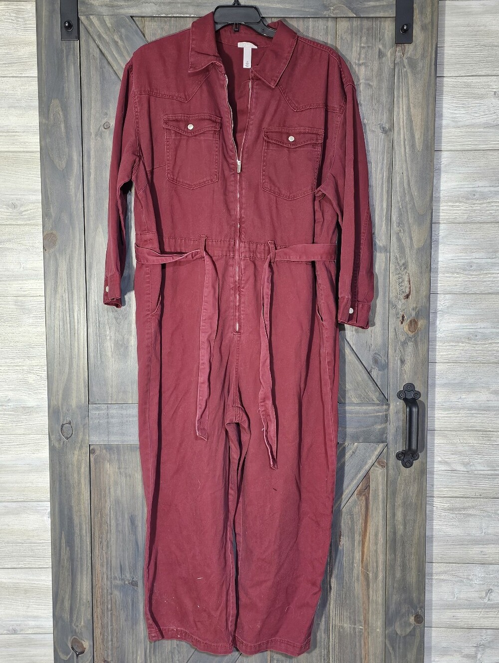 Future Collective Women's Maroon Utility Jumpsuit with Zip Front 2XL